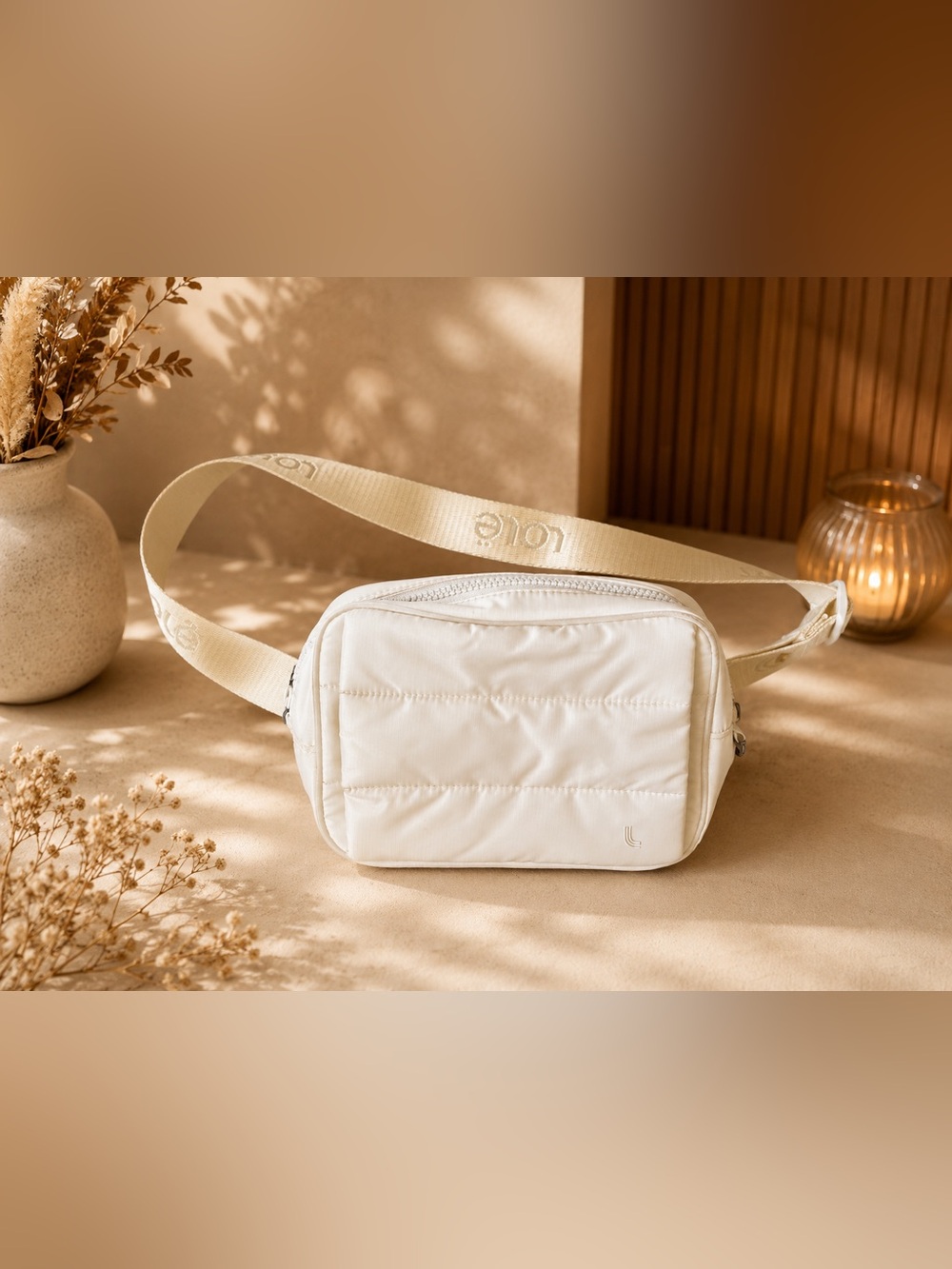 Lole White Quilted Crossbody Belt Bag